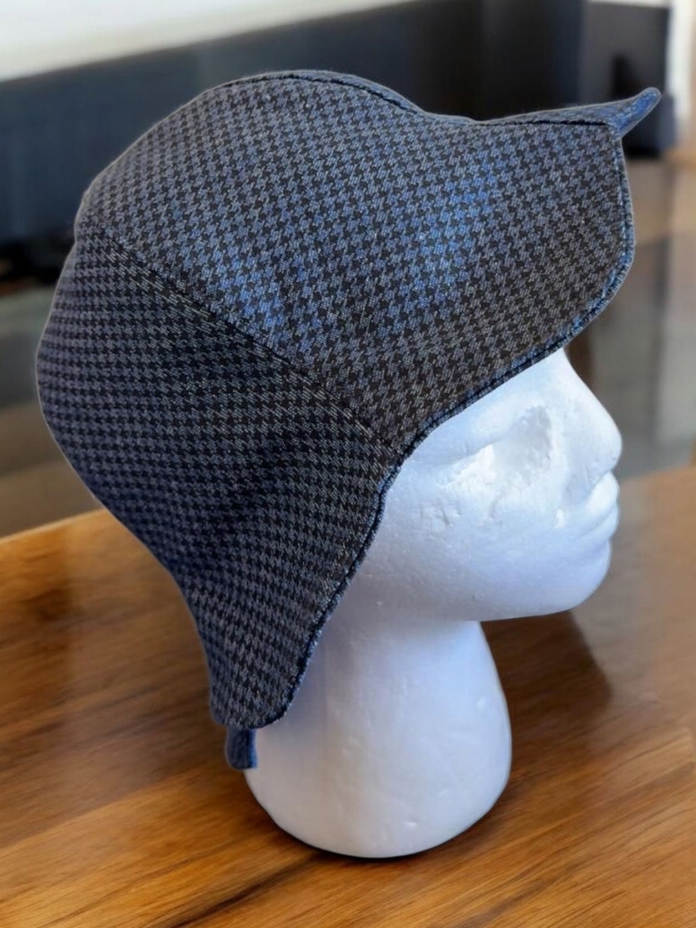 Kids Gray Houndstooth Earflap Hat - Warm Winter Cap